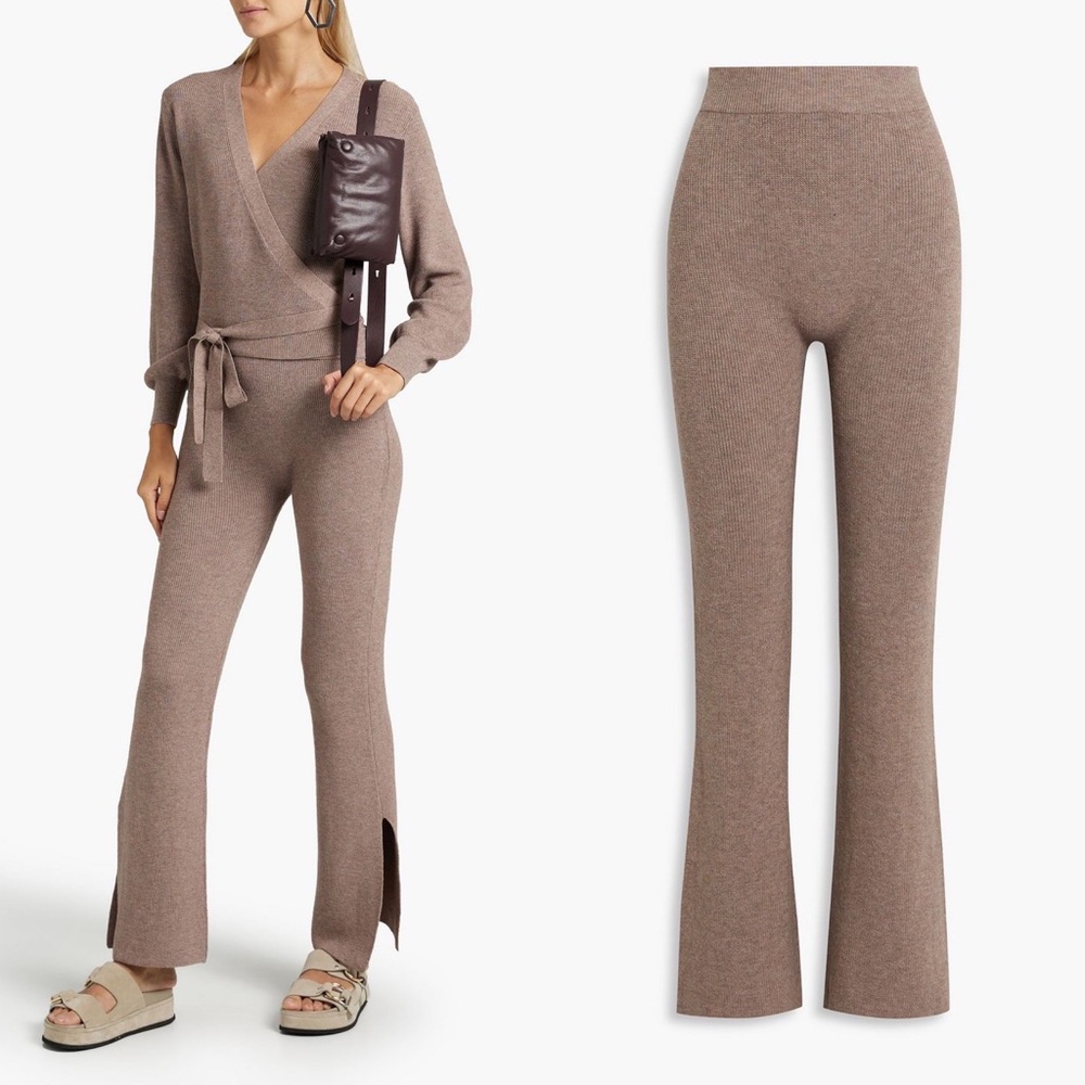 LE ORE Lodi Ribbed Merino Wool Knit Pant in Walnut Large